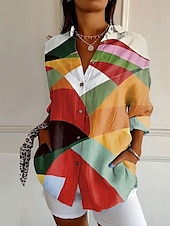 cheap Stripe&amp;Geometric Tops-Women&#039;s Shirt Ombre Striped Marble Daily Stylish Casual Long Sleeve Shirt Collar Regular Tops Daily Holiday Buttons Print Black Yellow Red Blue Summer Spring