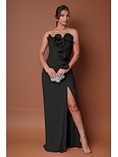 preiswerte Rosa-Meerjungfrau  Trompeten Abendkleid Elegantes Kleid Formelles Semi Formelles Hochzeits Bodenlang Ärmellos Trägerlos Stretch Chiffon mit gerafften Rüschen Schlitz