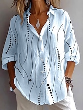abordables Tops à Rayures et Géométriques pour Femmes-Femmes Chemise Chemisier Graphique À pois ancien Tropical Élégant manche longue Col de chemise Hauts Réguliers Quotidien Fête Sortir Boutons Blanche Rose Claire Bleu Kaki Été Printemps