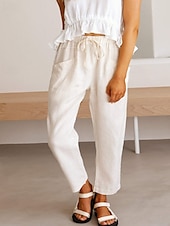 economico Pantaloni a gamba dritta-Per donna Pantaloni in cotone e lino Pantaloni Eleganti Streetwear Casual Lunghezza intera Naturale Semplice Tasca Design con Coulisse Elastica Comodo All&#039;aperto Confortevole Ferie Abbigliamento