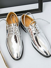 Χαμηλού Κόστους Derby παπούτσια-Πολυτελή χρυσά γαμήλια παπούτσια για τον γαμπρό – λαμπερά δερμάτινα επίσημα παπούτσια για άνδρες