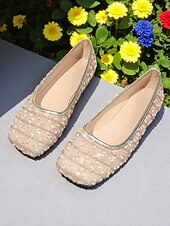 お買い得  レディースフラットシューズ-レディースのスパンコール装飾クリームフラットシューズ - カジュアルなデートや普段の服装にぴったりのメタリックトリムのエレガントなラウンドトゥスリッポンシューズ