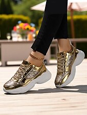 baratos Festa da Vida Noturna-Tênis plataforma chunky com glitter feminino e acabamento metálico, calçados de festa com cadarço da moda para vida noturna e balada