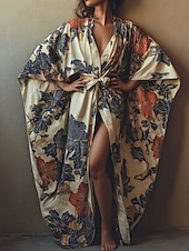 abordables Robes Bohémiennes-Femmes Robe Longue Maxi Robe Robe Décontractée Robe évasée Robe d&#039;été Mode Moderne Quotidien Fête Plage Coupe régulière Fleuri manche longue Col en V Vin bleu marine Bleu Violet Été Printemps