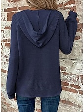 abordables Sweats à capuche-Femmes Chemisier Couleur Unie Élégant Occasionnel manche longue À capuche Hauts Réguliers Quotidien Boutons Noir Vert Véronèse bleu marine Bleu Marron Printemps Automne Hiver