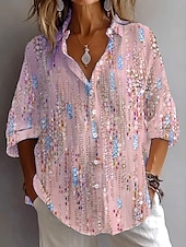 billige Kvinnenes Kunst &amp; Design Topper-Dame Skjorte Bluse Grafisk Abstrakt Bohem Daglig Stilfull Langermet Skjortekrage Vanlige topper Daglig Ferie Ut på byen Knapper Lysegrønn Rosa Lys Lilla Lyseblå Sommer Vår
