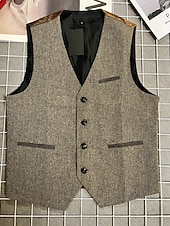 preiswerte Herrenweste-Herren Weste Gilet Urlaub Party Geschäft Mode Lässig Sommer Frühling Tasche Knöpfe Polyester Bequem Farbblock Einreihig Ein-Knopf V Ausschnitt Normale Passform Kaffee Weste