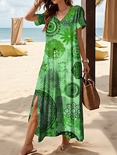 tanie Sukienki boho-Damskie Sukienka midi Codzienne sukienki Sukienka letnia Sukienka A line Letnie sukienki Bohema Urlop Codzienny Plaża Luźna Graficzny Boho Paisley Damask Krótki rękaw W serek Żółty Czerwony Niebieski
