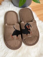 ieftine Flip-Flops de Damă-Papuci de casă pentru femei, din pluș, cu broderie de câini, sandale confortabile din catifea reiată, perfecți pentru relaxare și lenevire acasă