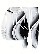 baratos Conjunto de Moletom 3D Masculino-Homens Geométrico Linha 2pcs Conjuntos de moletom 3D Moletom Moletom com capuz Manga Longa Calças compridas Com Capuz Casual Diário Moderno Roupa Esportiva Impressão 3D Primavera Outono Inverno