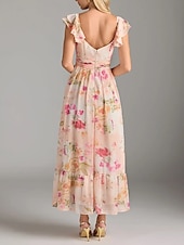 baratos Vestidos para Madrinhas-Vestido de Madrinha em A Decote V Sem Mangas Elegante Comprimento do Tornozelo Chiffon com Pregas  Rendas  Pregas