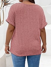 levne Trička nadměrná velikost-Dámské Plus velikost Topy Tričko Pevná barva Zip Kapsy Krátký rukáv Do V Módní Šik ven Na běžné nošení Denní Víkend Polyester Léto Podzim Světlá růžová Fialová