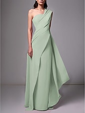 baratos VERMELHO-Vestido de Gala na Praia Tipo Tubo Elegante Vestido Formal Comprimento da Barragem Sem Mangas Um Ombro Chiffon Stretch com Pregas Franzido Fantasia 2025