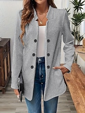 billiga Blazers och kostymer-Dam Kavaj Bekväm Andningsfunktion Knappar Ledigt Slät Kontor Gata Ledigt Dagliga kläder Enkelknäppt Normal Hög krage Normal Långärmad Ytterkläder Svart Vit Rodnande Rosa Sommar Höst