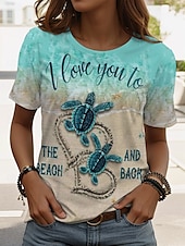 abordables T-shirt Animaux-Femmes T-shirt Graphique Animal Tortue de mer ancien Élégant Classique Manche Courte Col ras du cou Col rond Hauts Réguliers Quotidien Week-end Imprimé Blanche Bleu Roi Bleu Vert Blanc Ecru Ét