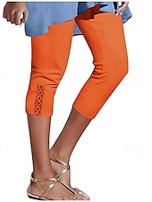cheap Plain Leggings-Women&#039;s Capri Pants Leggings Fashion Casual Calf-Length Mid Waist Plain Elastic Waist Comfy Breathability Stretchy Vacation Street Daily Wear Light Yellow Wine Dark Brown Black Spring Fall Regular Fit