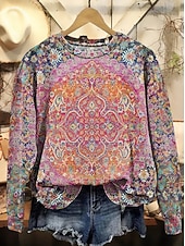 economico Tops Boho-Per donna Felpa Pullover Stampato Floreale Grafico Geometrico Caldo Moda Western Manica Lunga Girocollo Top Regolari Casuale Streetwear Abbigliamento Quotidiano Blu Nero Fucsia Arancione Verde