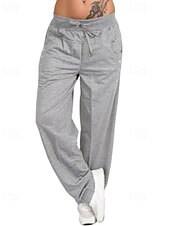 billige Straight-Leg Bukser-Dame Bukser Gatemote Fritid Full lengde Naturlig عادي Lomme Elastisk snordesign comfy Utendørs Bekvem utendørs Feriereise Ferie Mørkegrå Svart Mørk Marineblå lysegrå Høst Normal