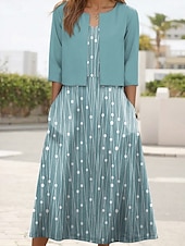 cheap Art&amp;Design Dress-Women&#039;s Dress Set Midi Dress A Line Dress Party Cocktail Floral Print Half Sleeve V Neck Wedding Guest Daily Pink Green Gray Summer Spring Loose Fit
