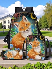 economico Zaini per Bambini e Adolescenti-Set di zainetto a forma di volpe per bambine delle elementari, composto da 3 pezzi: borsa per il pranzo e astuccio, simpatico zainetto con animali del bosco per il ritorno a scuola e l'uso quotidiano.