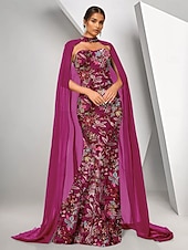 voordelige GROEN-Lichtblauwe Cape Jurk Zeemeermin  Trompet Avondjurk Elegante Jurk Formele Bruiloft Vloerlengte Mouwloos Strapless Stretch Crepe met Beading Kant