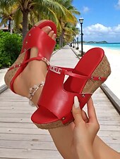 abordables Sandales de Vacances-Sandales compensées en liège noir et blanc pour femmes avec des accents de strass, chaussures d&#039;été décontractées à enfiler pour les sorties à la plage et les tenues de vacances
