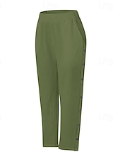 abordables Pantalon uni en coton et lin-Femmes Pantalon en coton et lin Pantacourt Mode Occasionnel Longueur cheville Taille Moyenne Uni Taille Élastique Respirant Confortable Rue Tenue quotidienne Sortir Noir Blanche bleu marine Bleu Ciel