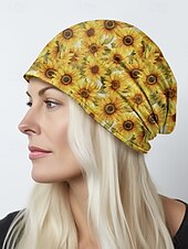 billige Damehatter-Damelue med solsikketrykk, lett og stretchig polyesterlue, myk og pustende hodeplagg, kan brukes som halsmansjett, egnet for fritidsbruk, utendørsaktiviteter og reiser