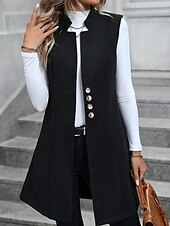 economico Gilet-Per donna Gilet Caldo Confortevole Bottoni Moda Semplice Ferie Weekend Monopetto Lungo Scollo a V Vestibilità regolare Senza Maniche Capispalla Nero Rosso Albicocca Autunno Inverno