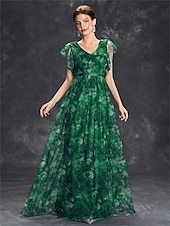 economico BLU-Abiti Quinceanera A-Line abito elegante formale lungo senza maniche scollatura a V in chiffon con stampa floreale