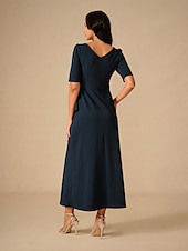billige Kjoler til nyttårsaften-Dame Maxikjole Rysjekjole Elegant Normal Helfarge Kortermet Crew-hals Navyblå Sommer Vår Høst