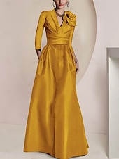 A-Line Mermaid Sheath Mother of the Bride Dress Elegant Vintage Party Jewel Neck V Neck Floor Length Chiffon 3/4 Length Sleeve Half Sleeve with Ruched Draping Split Front 12