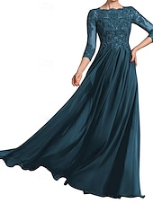 economico Lunghezza del pavimento-Abito da sposa a trapezio, elegante, con scollo a giro, lunghezza al pavimento, maniche a 3/4, con pieghe, tinta unita, 2025