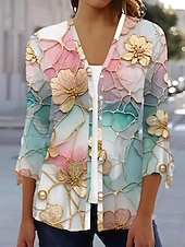 abordables Hauts Floraux-Femmes Chemise Fleuri Papillon Élégant Moderne Occasionnel Manche 3/4 Col carré Hauts Réguliers Quotidien Imprimé Noir Blanche Rose Claire Bleu Bleu clair Été Printemps