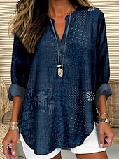 billige Kvinne Boho Topper-Dame Bluse Blomstret Grafisk Blader Bohem Årgang Tropisk Langermet V-hals Vanlige topper Daglig Ferie Strand Klær Trykt mønster Salvie Grøn Navyblå Dusty Blue Sommer Vår