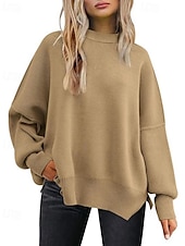 preiswerte Einfarbige Farben-Damen Pullover Lässig Einfarbig Gerippt Rundhalsausschnitt Gestrickt Langarm Normale Oberteile Stricken Ausgehen Wochenende Schwarz Weiß Herbst