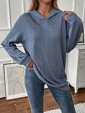 baratos Moletons e Sweatshirts Texturizados-Mulheres Pulôver Moletom Com Capuz Tecido Casual Manga Longa Com Capuz Tops regulares Rua Dia a Dia Preto Azul Verde Café Outono Inverno