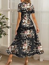 preiswerte Blumenkleider-Damen Maxikleid Strickkleid Freizeitkleid A Linie Kleid Sommerkleid Elegant Urlaub Lässig Normale Passform Blumen Grafik Kurzarm Quadrathals Rundausschnitt Gelb Rote Blau Purpur Sommer Frühling