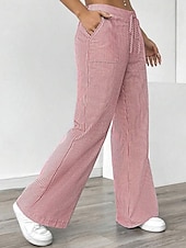 abordables jambe large et taille haute-Femmes Jambe large Slacks Streetwear Occasionnel Longueur complète Naturel Rayé Avec Poches Conception à cordon élastique Extérieur Confortable Fête Décontracté Quotidien Magenta Bleu ciel clair Gris