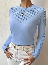 cheap Solid Colors-Women&#039;s Blouse Plain Modern Casual Long Sleeve Crew Neck Regular Tops Daily Going out Cut Out Blue Summer