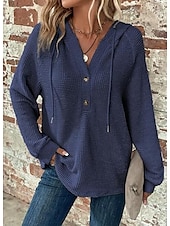 abordables Sweats à capuche-Femmes Chemisier Couleur Unie Élégant Occasionnel manche longue À capuche Hauts Réguliers Quotidien Boutons Noir Vert Véronèse bleu marine Bleu Marron Printemps Automne Hiver