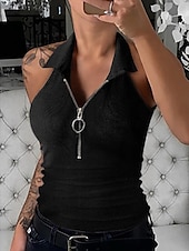 ieftine Top simplu-Pentru femei Camisole Tank Top Culoare solidă Modern Casual Fără manșon Guler Cămașă Topuri obișnuite Zilnic Fermoar Negru Roșu Vin Albastru piscină Maro Trifoi Vară