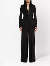 preiswerte Hosenanzüge für Mama-Hosenanzug Brautmutterkleid Elegant Hemdkragen Bodenlang Krepp Langarm mit Einfarbig 2025