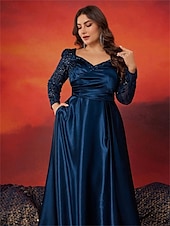 billiga BLÅ-A-Linje Plus Size Klänningar Elegant Curve Klänning Formell Bröllop Golvlängd Långärmad Hjärta Satin med Fållar 2025