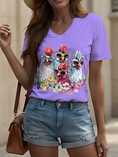 billige Dyrene tee-Dame T skjorte Blomstret Grafisk Dyr Årgang Stilfull Klassisk Kortermet V-hals Vanlige topper Daglig Trykt mønster Svart Hvit Rosa Rød Blå Sommer Vår