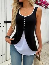 olcso Egyszerű ujjatlan felső-Női Camisole Tank Top Tömör szín Napi Stílusos Alkalmi Ujjatlan U-alakú Normál felsők Napi Kollázs Gombok Fekete Rubin Nyár