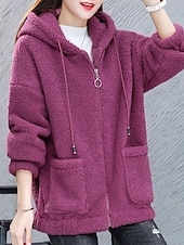 economico giacche sherpa-Per donna Giacca in Pile Caldo Confortevole Cerniera Tasca All&#039;aperto Stile da Strada Semplice Uscire Casual Quotidiano Weekend Cerniera Regolare Felpa con Cappuccio Vestibilità regolare Manica Lunga