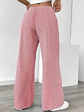 abordables jambe large et taille haute-Femmes Jambe large Slacks Streetwear Occasionnel Longueur complète Naturel Rayé Avec Poches Conception à cordon élastique Extérieur Confortable Fête Décontracté Quotidien Magenta Bleu ciel clair Gris