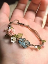 economico Bracciale da donna-Bracciale da donna fatto a mano con pietre preziose floreali – perline di cristallo naturale, stile boho regolabile, ideale per abbigliamento casual, regali e outfit ispirati alla natura