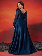 billiga BLÅ-A-Linje Plus Size Klänningar Elegant Curve Klänning Formell Bröllop Golvlängd Långärmad Hjärta Satin med Fållar 2025